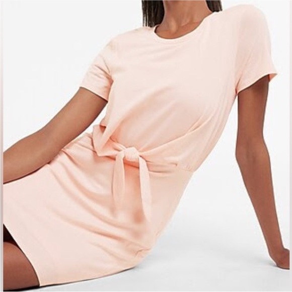 Express Tie-Front T-Shirt Dress in blended luxurious cotton in light pink color - Picture 1 of 10